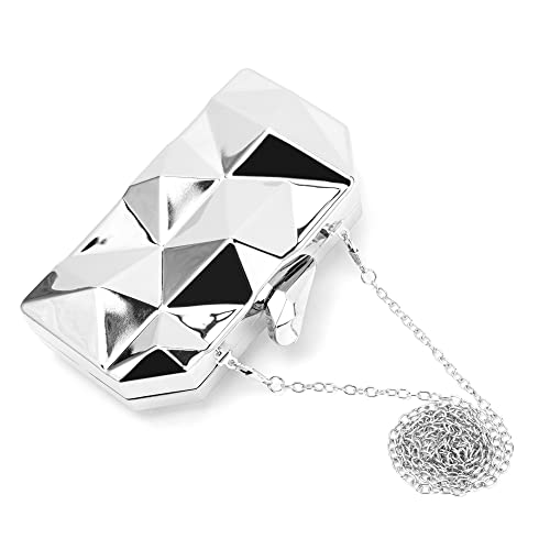 Tukaneeko Silver Evening Geometric Handbags Crossbody bags for Women Metal Clutch Purses for Parties Wedding with Chain