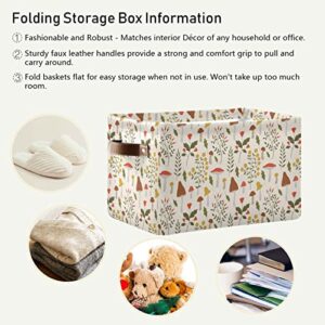 Kigai Collapsible Storage Basket with Handles, Mushroom Flower Canvas Fabric Storage Bins Toys Clothes Organizer for Bedroom, Nursery, Shelves, Closets (2PACK)