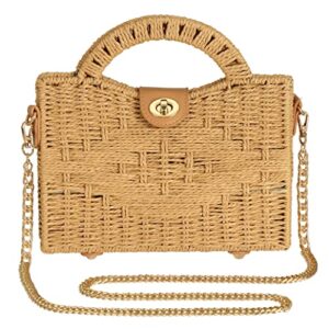 taiguri women’s handmade straw rattan woven chain strap purse handbag tote shoulder bag khaki
