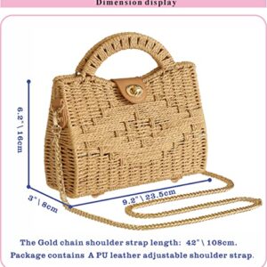 TaiGuri Women's Handmade Straw Rattan Woven Chain Strap Purse Handbag Tote Shoulder Bag Khaki