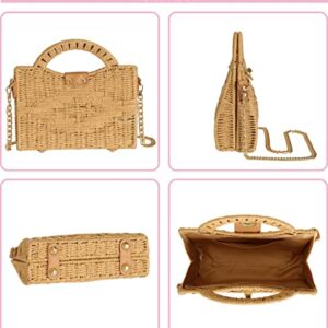 TaiGuri Women's Handmade Straw Rattan Woven Chain Strap Purse Handbag Tote Shoulder Bag Khaki