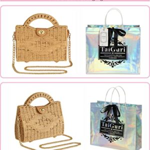 TaiGuri Women's Handmade Straw Rattan Woven Chain Strap Purse Handbag Tote Shoulder Bag Khaki