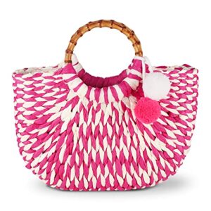 gogreenwoven straw bag – straw purse for women – summer woven beach tote bag – handmade bamboo handle handbag