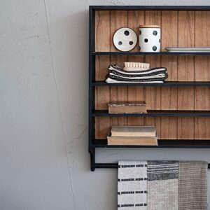 Creative Co-Op Modern Farmhouse Wood 3 Shelves and Hanging Rod, Black and Natural Wall Shelf