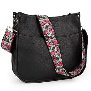 gangban vegan leather crossbody bag purses for women with adjustable guitar strap (black)