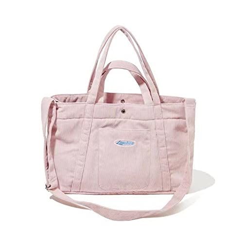 Pink Corduroy Tote Bag for Women Cute Large Capacity Shopping Handbag Aesthetic Adjustable Shoulder Strap Crossbody Bag (Pink)