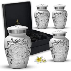 rose keepsake urns for human ashes set of 4 – white rose urns with premium box & bags – honor your loved one with rose cremation urns – small urns for ashes keepsake – mini urns for men & women