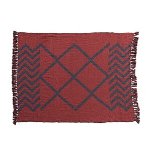 Creative Co-Op Recycled Cotton Blend Geometric Design and Fringe, Multicolor Throw Blanket, Multi