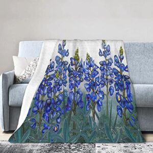 fleece blanket blue flowers texas bluebonnet floral throw blanket for couch bed sofa chair,soft fuzzy blankets warm flannel lightweight travel camping throw blankets for toddler 50″x40″