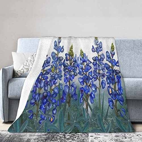 Fleece Blanket Blue Flowers Texas Bluebonnet Floral Throw Blanket for Couch Bed Sofa Chair,Soft Fuzzy Blankets Warm Flannel Lightweight Travel Camping Throw Blankets for Toddler 50"x40"