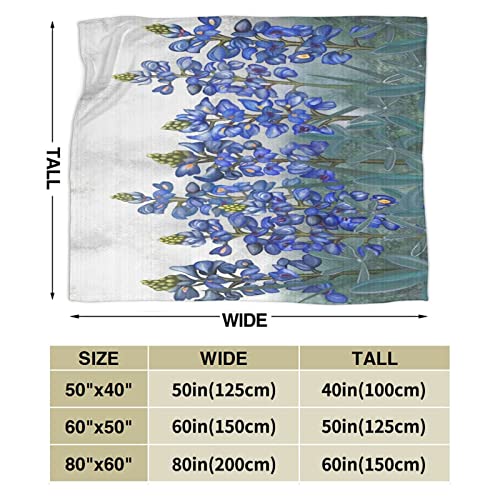 Fleece Blanket Blue Flowers Texas Bluebonnet Floral Throw Blanket for Couch Bed Sofa Chair,Soft Fuzzy Blankets Warm Flannel Lightweight Travel Camping Throw Blankets for Toddler 50"x40"