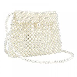 Pearl Crossbody Bag White Handmade Weave Pearl Purses Beaded Shoulder Bag for Women Girls Lady Beaded Clutch Evening Bag