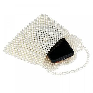 Pearl Crossbody Bag White Handmade Weave Pearl Purses Beaded Shoulder Bag for Women Girls Lady Beaded Clutch Evening Bag