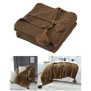 Qianly Nordic Style Knit Throw Blanket with Tassel Wrap Blanket Bed Throws Beach Towels Bed Blanket for Napping Couch Bedspreads Sofa Office Shawls, 150cmx200cm