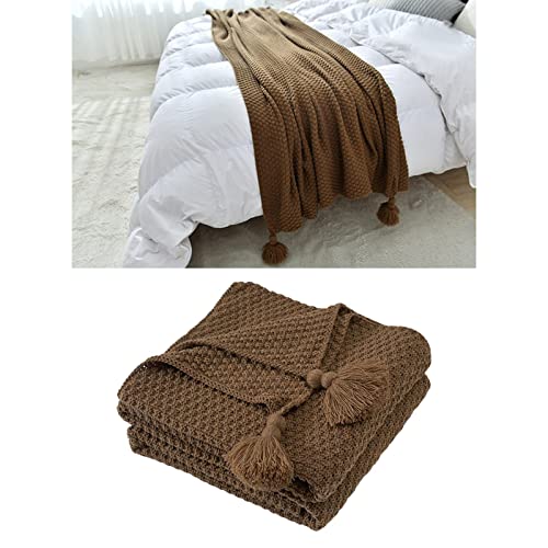 Qianly Nordic Style Knit Throw Blanket with Tassel Wrap Blanket Bed Throws Beach Towels Bed Blanket for Napping Couch Bedspreads Sofa Office Shawls, 150cmx200cm