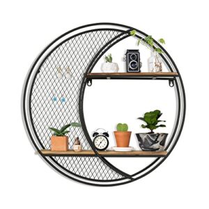 putuo decor crescent moon shelf for crystals, 2 tiers round wall hanging display shelves, boho decorative crystal holder wall shelves for essential oil, stones, plants and home decors