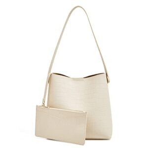 foxlover leather tote shouder handbags for women, ladies large designer handbags tote purses shoulder bucket bags (white)