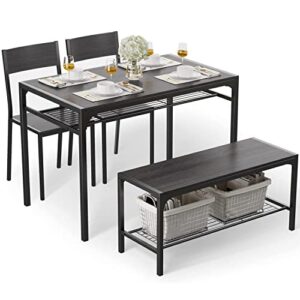 gizoon kitchen table and 2 chairs for 4 with bench, 4 piece dining table set for small space, apartment, black