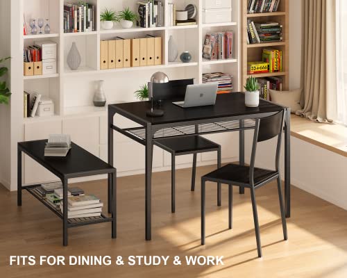 Gizoon Kitchen Table and 2 Chairs for 4 with Bench, 4 Piece Dining Table Set for Small Space, Apartment, Black