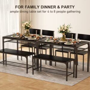 Gizoon Kitchen Table and 2 Chairs for 4 with Bench, 4 Piece Dining Table Set for Small Space, Apartment, Black