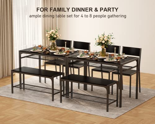 Gizoon Kitchen Table and 2 Chairs for 4 with Bench, 4 Piece Dining Table Set for Small Space, Apartment, Black