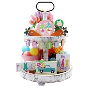 misbest easter decorations,easter tiered tray decor – gnomes bunny with egg& carrots,hip hop wooden signs -farmhouse rustic tiered tray items – happy spring decoration for indoor home