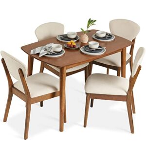 best choice products 5-piece dining set, compact mid-century modern table & chair set for home, apartment w/ 4 chairs, padded seats & backrests, wooden frame – brown/white