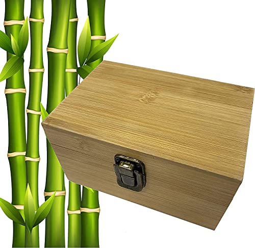 Cali Factory - Small Size Wooden Box - Wood Keepsake Box With Hinged Lid and Metal Latch - Memory Box For Gift , Storage For Jewely , Tea or Other Treasures (Natural Bamboo)