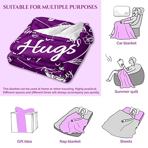 Warm Hugs Gift Throw Blanket,Inspirational Gifts for Women, Get Well Soon Gifts, Appreciation Gifts, Encouragement Gifts, 50"x 60"Purple Throw Blankets Gifts for Birthday Love Support Friendship