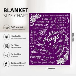 Warm Hugs Gift Throw Blanket,Inspirational Gifts for Women, Get Well Soon Gifts, Appreciation Gifts, Encouragement Gifts, 50"x 60"Purple Throw Blankets Gifts for Birthday Love Support Friendship