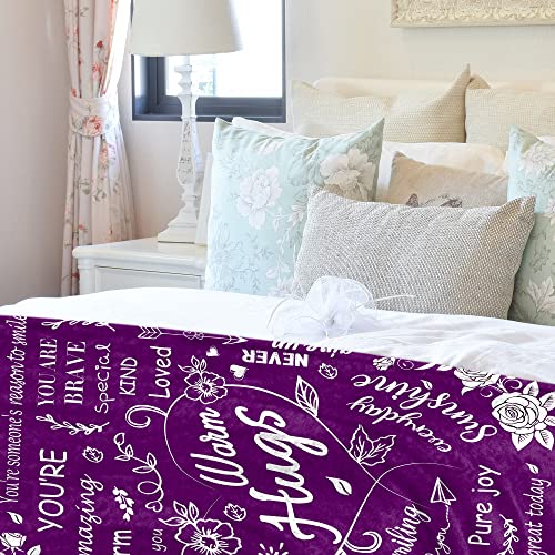 Warm Hugs Gift Throw Blanket,Inspirational Gifts for Women, Get Well Soon Gifts, Appreciation Gifts, Encouragement Gifts, 50"x 60"Purple Throw Blankets Gifts for Birthday Love Support Friendship