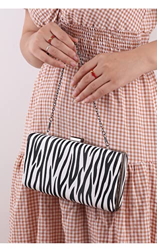 Women Clutch Evening Purses Black - and White Zebra Pattern Wristlet Hobo Bag Crossbody Bag with Chain Strap for Party (Zebra)