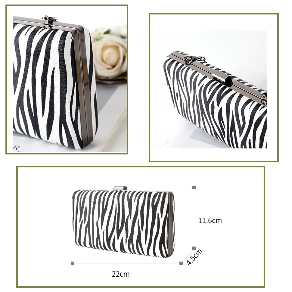 Women Clutch Evening Purses Black - and White Zebra Pattern Wristlet Hobo Bag Crossbody Bag with Chain Strap for Party (Zebra)