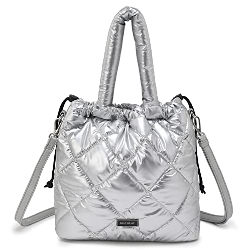 BBCREAT Medium Puffer Crossbody Bag for Women, Handbag Bucket Bag Purse with Drawstring Lightweight Fashion Soft Bag Trendy