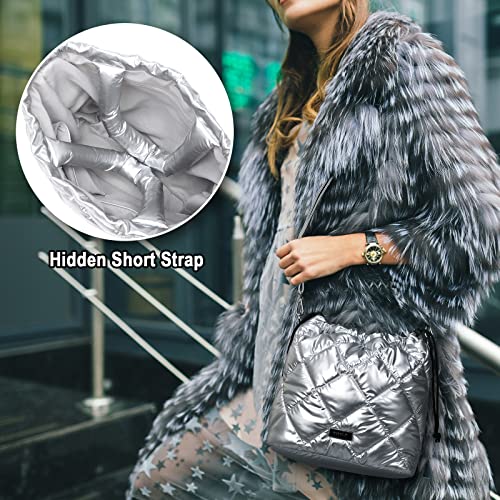 BBCREAT Medium Puffer Crossbody Bag for Women, Handbag Bucket Bag Purse with Drawstring Lightweight Fashion Soft Bag Trendy