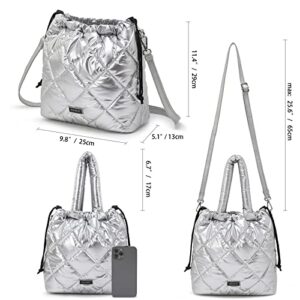 BBCREAT Medium Puffer Crossbody Bag for Women, Handbag Bucket Bag Purse with Drawstring Lightweight Fashion Soft Bag Trendy
