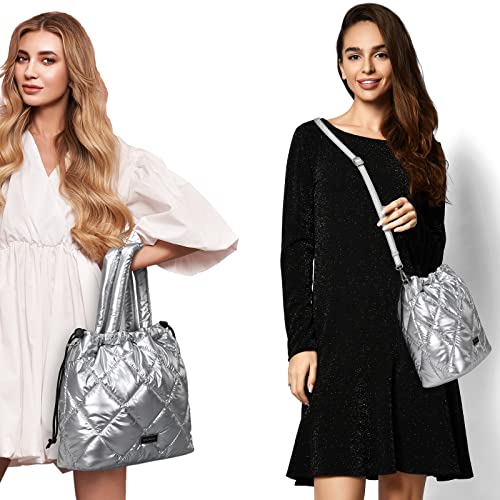 BBCREAT Medium Puffer Crossbody Bag for Women, Handbag Bucket Bag Purse with Drawstring Lightweight Fashion Soft Bag Trendy