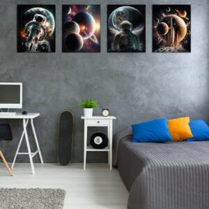 Nilem Design Outer Space Wall Art Planet Posters Set of 4 Unframed (8''x10'') Space Posters for Boys Room Decor Astronaut Poster Space Themed Wall Art Kids Space Room Decor Galaxy Poster