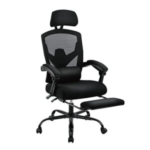 SMUG Office Reclining High Back Desk, Ergonomic Home Mesh, Tilt and Lock,Computer Swivel Task Chair with Lumbar Support Pillow,Adjustable Headrest,Retractable Footrest and Padded Armrests, Black