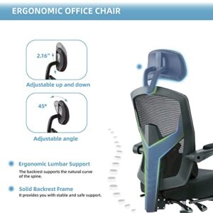 SMUG Office Reclining High Back Desk, Ergonomic Home Mesh, Tilt and Lock,Computer Swivel Task Chair with Lumbar Support Pillow,Adjustable Headrest,Retractable Footrest and Padded Armrests, Black