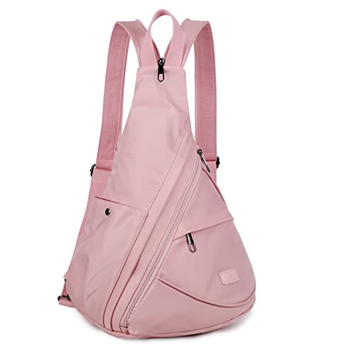 Waterproof Nylon Sling Backpack for Women Convertible Crossbody bag Casual Backpack Purse for Outdoor Travel Hiking XB-10 (Pink)