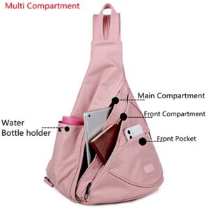 Waterproof Nylon Sling Backpack for Women Convertible Crossbody bag Casual Backpack Purse for Outdoor Travel Hiking XB-10 (Pink)