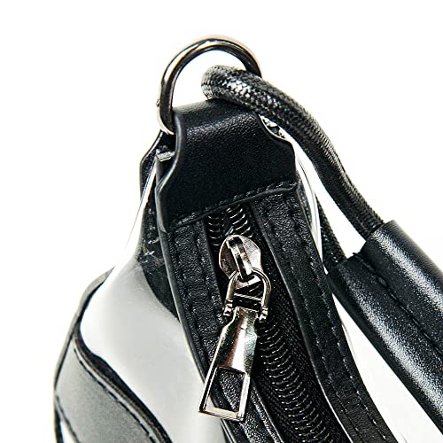 Clear Purse Stadium Approved, Black Accent Crossbody Handbag, Black Leather Jelly Bag