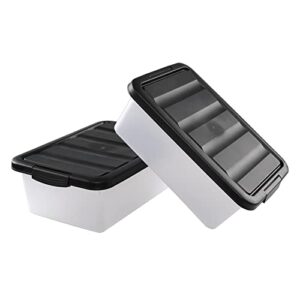 Jekiyo 14 Quart Frosted Clear Latching Storage Bin, Stackable Plastic Box with Black Lid, 2 Packs