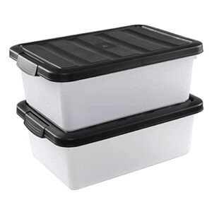 jekiyo 14 quart frosted clear latching storage bin, stackable plastic box with black lid, 2 packs