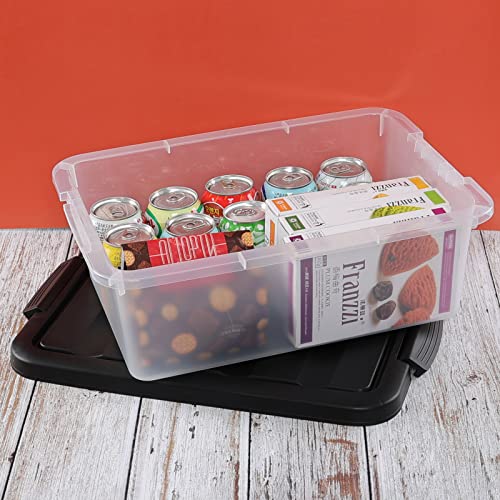 Jekiyo 14 Quart Frosted Clear Latching Storage Bin, Stackable Plastic Box with Black Lid, 2 Packs