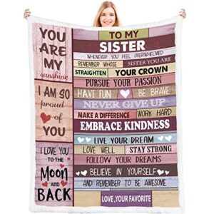 LOVINSUNSHINE Sister Blanket,Happy Birthday Gifts from Sister,Best Sister Presents Adult, for Sister,Great Sister Gifts for Women,Unique Big Sister Gift Cozy Fleece Sherpa Throw 60x80