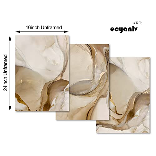 Abstract Marble Canvas Wall Art Modern Abstract Marble Art Prints Brown and Gold Marble Wall Art Marble Pictures Wall Decor Beige Marble Poster Canvas Painting for Bathroom Decor 16x24inchX3 Frameless