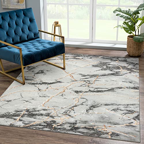 LUXE WEAVERS Ivory 8x10 Marble Abstract Area Rug Gold Living Room Rug