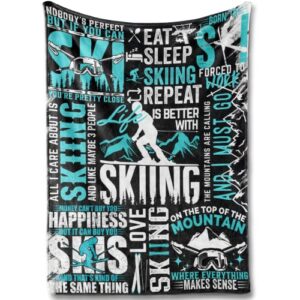 Huglanket Ski Blanket, Best Gifts for Skiers Unique Ski Design, Throw Blanket Gifts for The Coolest Skier, Flannel Plush Blankets - Quotes About Ski - 50"x 65"